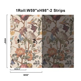 Zeeko Floral Peel and Stick Wallpaper Mural Beige Flower Wallpaper for Bedroom TV Background Large Wall Murals Wall Paintings Art Deco 98" H x 59" W (Covers 40 sq. ft.)