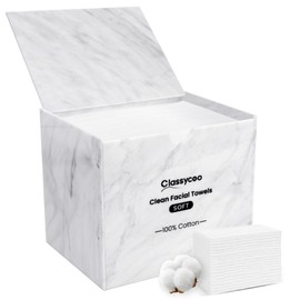 Classycoo Disposable Face Towel with Holder,100% Cotton Cleansing Towels for Sensitive-Skin, Odor-Free, Soft Makeup Remover Cloth Marble Organizer for Bathroom(Includes Facial Wipes)