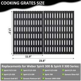 SafBbcue Upgrade Spirit 300 Cooking Grates for Weber Spirit E-310 S-310 S-315 E-330 Spirit ii E-310 Genesis Silver B/C Gold B/C Spirit 700 Weber Grill Parts 7638 7639 Heavy Duty Cast Iron