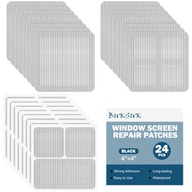 BukSuk 24 Sheets Window Screen Repair Kit, 4 Sizes Window Screen Repair Tape, Strong Adhesive Window Screen Repair Kit for Mesh Screen Door, Fiberglass Quick Screen Repair Tape (Black)