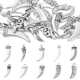 LiQunSweet 40 Pcs 10 Styles Antique Silver Horn Tusk Knife Sword Charms Vintage Curved Sword Tools for DIY Jewelry Making Bracelet Accessory