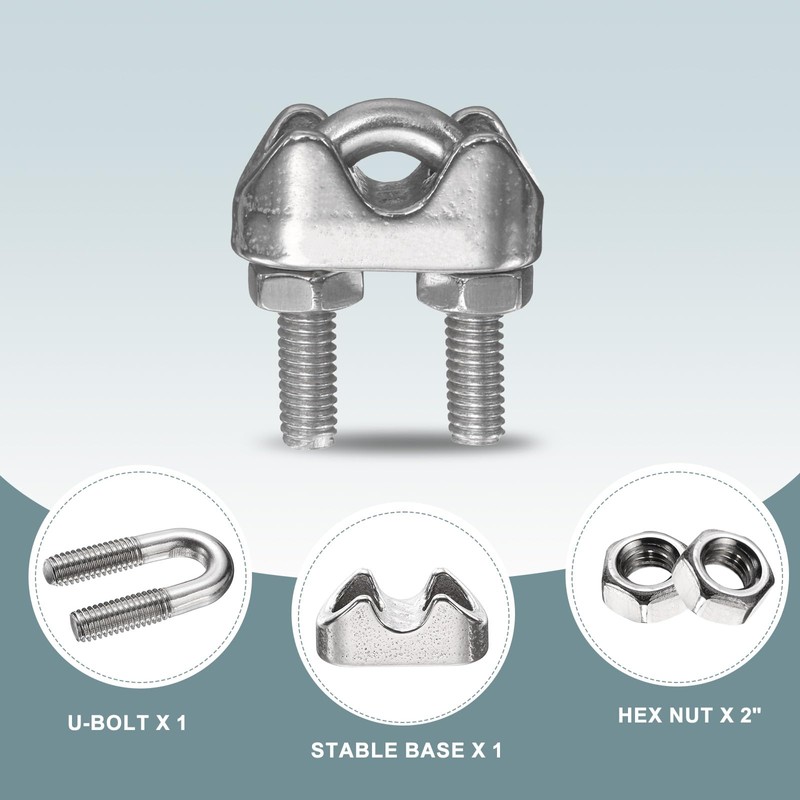 sourcing map 20 Pcs M4 Stainless Steel Wire Rope Clip