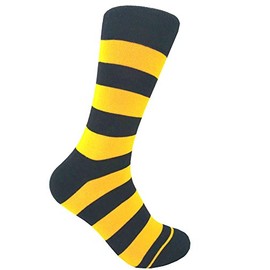 Triple M Plus Men's Groomsmen Wedding|Party Events|Gala Collection Stripe Dress socks Black/Gold Yellow