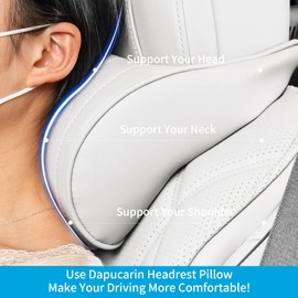 Dapucarin Car Headrest Memory Foam Neck Pillow for Driving with Leather Cover Soft Comfortable Seat Head Pillow Cushion for Most Cars SUV Sedan Home Office Off-White (Beige) (2PC)