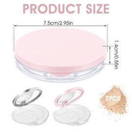 Nogeqi 2 Pcs Loose Powder Container with Puff Refillable Plastic Empty Travel Compact with Mirror Portable Empty Makeup Powder Container Loose Compact Case (Pink Silver)