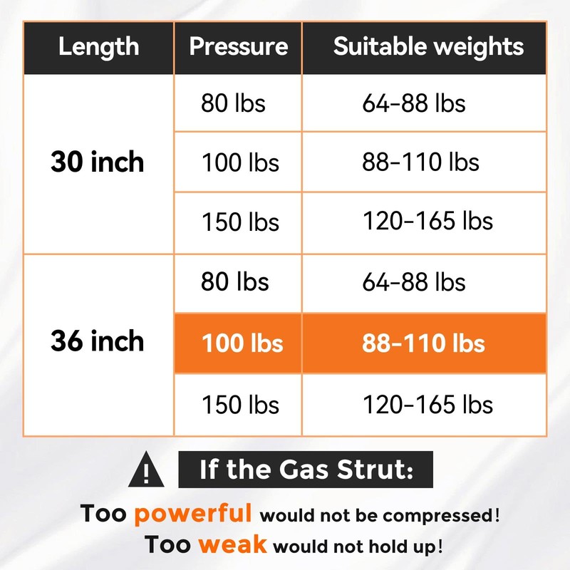 PAMAGOO 36 inch 100 lbs 445 N Gas Strut, 2