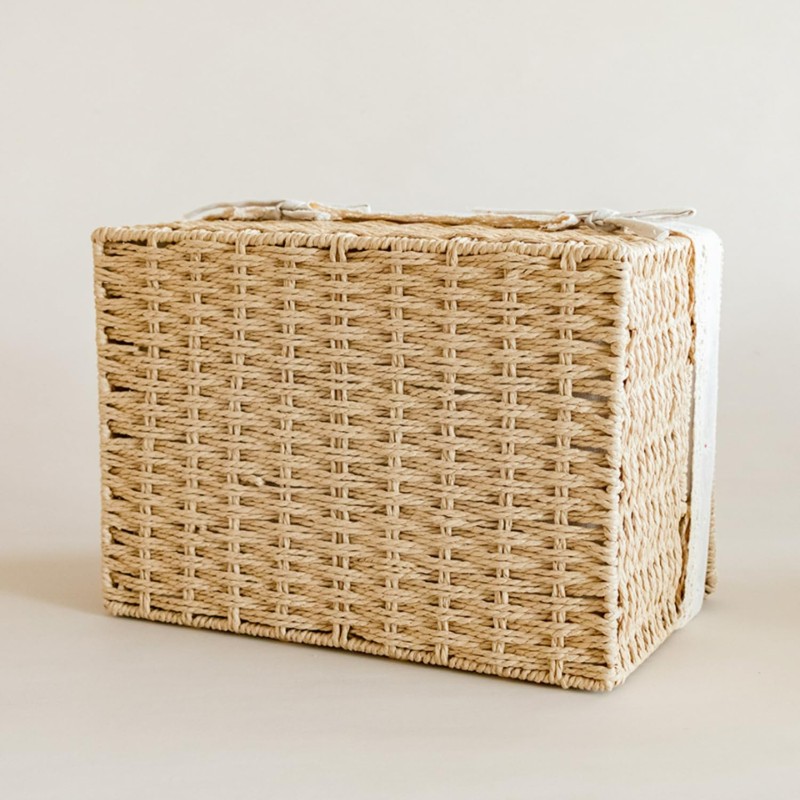 Rattanzenith Wicker Basket with Lid Paper Rope Storage Baskets for