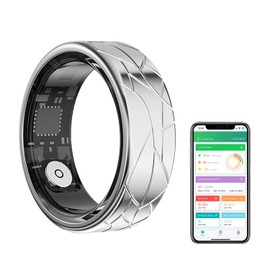 GenXenon Fitness Tracker Smart Ring - Silver- Size 11- Step Counter, Heart Rate Blood Oxygen Sleep Tracker Health Ring, 9ATM Waterproof Long Battery Life Smart Rings Compatible with iOS & Android