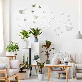 Cute Pink Butterfly Wall Decor 30 pcs, Girls Room Wall Decals, Danish Pastel Aesthetic Butterflies Stickers for Nursery Decorations, Baby Toddler Room Decor for Girls Silver