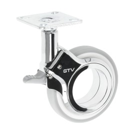 GTV - Gira Furniture Castors | Castors for Furniture | with Brake | Diameter 75 mm | Made of Plastic and Steel | Chrome-Plated + Grey Matt