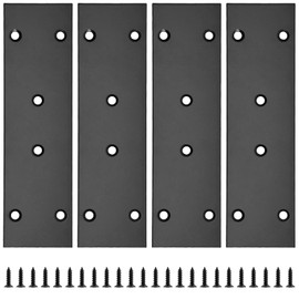 Bonsicoky 4Pcs Flat Straight Brace Brackets Stainless Steel, Black Fixing Mending Joining Plates Shelf Support Repair Plate for Furniture, Shelves, Cabinet with Screws (6.7 x 1.9 / 169 x 48mm)