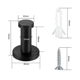 4-Piece Round Black Clothes Hooks Set, Stainless Steel Towel Hooks, Metal Wall Mounted Coat Hooks, Wardrobe Hooks with Screws for Bathroom, Kitchen, Bedroom - 50mm/2inch