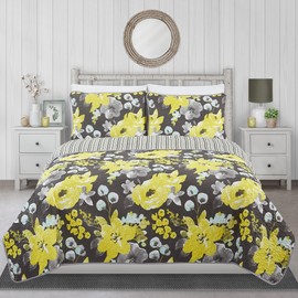 Quilts for King Bed Flowers Bedspreads Soft Bed Summer Quilt Lightweight Microfiber Bedspread-Modern Style Pattern Coverlet for All Season - 3 Piece (1 Quilt, 2 Pillow Shams)