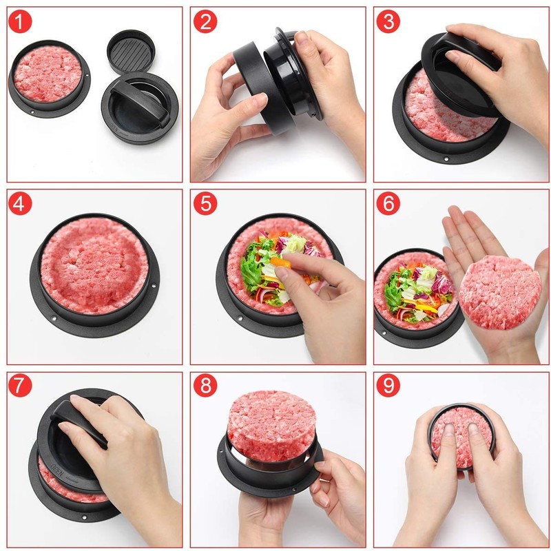 Burger Press with 100 Wax Paper Sheets, 3 in 1
