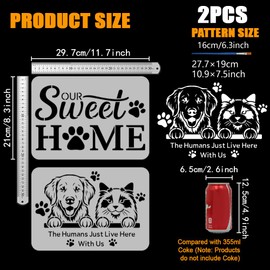 FINGERINSPIRE 2 Pcs Pets Stencil with Brush 11.7x8.3Inch Cats and Dogs Painting Stencil Reusable PET Our Sweet Home Template Animal Theme Decoration Template for Painting on Wood Wall Floor Furniture