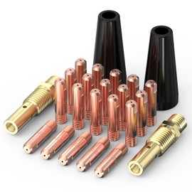 YESWELDER Flux Core Welding Gun Accessories Kit 24Pcs, 20*.030 Tips & 2*Rubber Wood Gasless Flux Core Nozzles & 2*Gas Diffusers,Compatible with Lincoln & Eastwood & More Gasless MIG Welding Torch