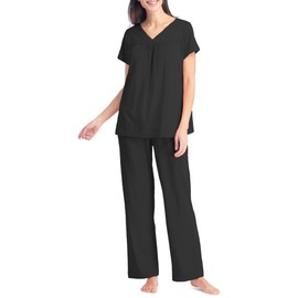 Fishers Finery Women's Sleepwear Set; Short Sleeve; Pant; Relaxed Fit (Black, M)