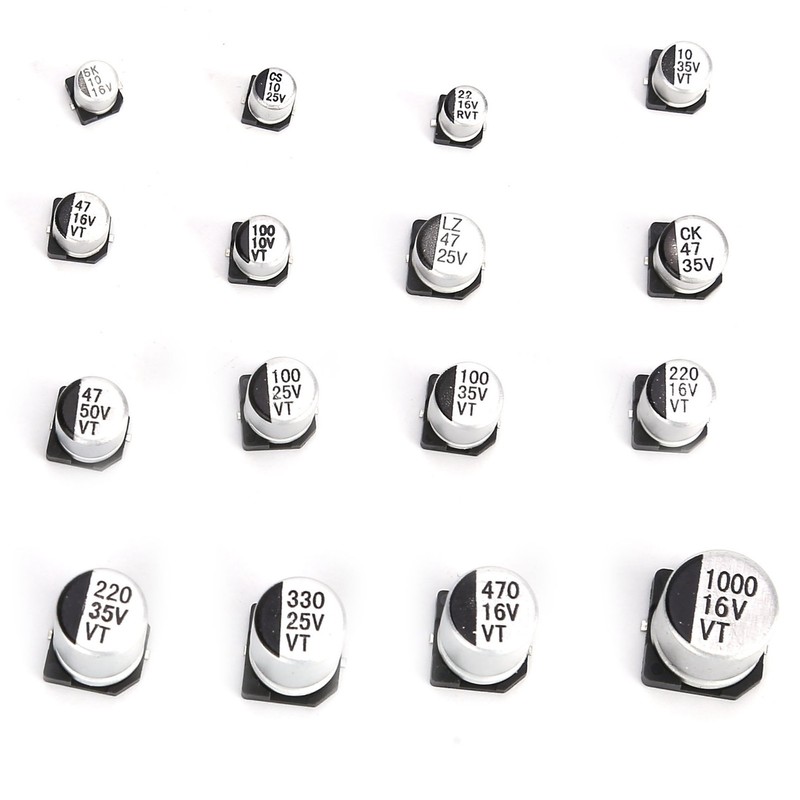 400Pcs SMD Electrolytic Capacitor 24 Values Aluminium 1uF‑1000uF Accessory Set