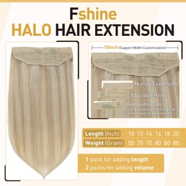 Fshine Invisible Hair Extensions Wire Human Hair 14Inch Invisible Extensions Hair Fish Line Layered Wire Headband Human Hair Ash Blonde Highlighted Bleach Blonde 70Gram Secret Wire Hair Extensions