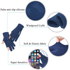 KXF Winter Warm Fingerless Gloves For Men Women Windproof Thermal Gloves with Thick Velvet Liner Lengthen Knit Cuff Fingerless Touchscreen Gloves Handwarmers Mittens For Cycling Running