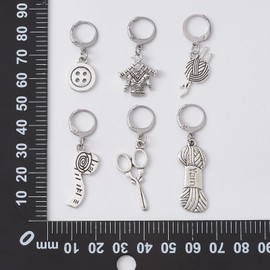 KitBeads 6pcs Tibetan Sewing Charms Mixed Styles Button Scissors Pendant Decorations Antique Silver Sewing Theme Yarn Charms for Jewelry Making Bulk