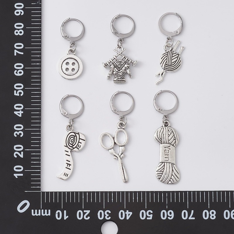 KitBeads 6pcs Tibetan Sewing Charms Mixed Styles Button Scissors Pendant