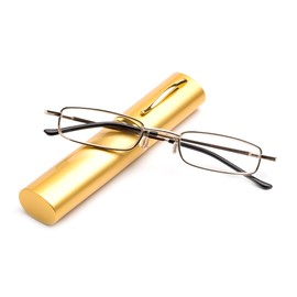 Newbee Fashion - Tube Readers Easy Compact On The Go Small Compact Pen Clip Portable Aluminum Hard Case Classic Spring Hinges Create Your Own Pack