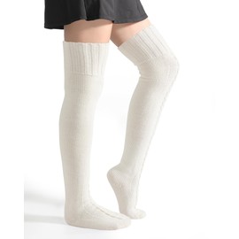 Thigh High Socks - White Knee High Socks for Women Warm Thick Tall Thigh Tigh Boot Stockings, Over Knee High Socks Leg Warmers