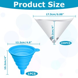 afhgdjr 100 pieces fine sieve, paint strainer, colour sieve, filter paper, filter, 6.8 x 4 inch filter paper, 4.8 x 4 inch funnel, suitable for water transfer printing, colour filtration