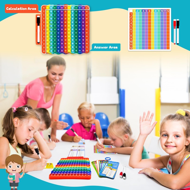 Multiplication Flash Cards + Fidget Multiplication Chart,Math Flash Cards,Suitable for