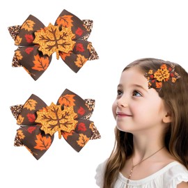 HAIMITI 2pcs Fall Thanksgiving Hair Clips Wide Maple Leaf Hair Accessories For Women Brown Yellow Hair Clip Red Leaves Hair Pins Hair Barrettes Sequin Hair Bows For Fall Thanksgiving Kids Party Decor
