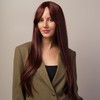 Red - brown Mid - part Long Straight Wig, Long