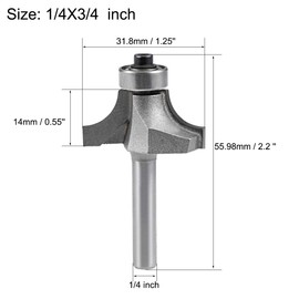 sourcing map Router Bit 1/4 Inch Shank 3/4 Inch Cutting Dia Round Over Corner 2 Flutes Tungsten Steel for Woodworking Milling Cutter Tool