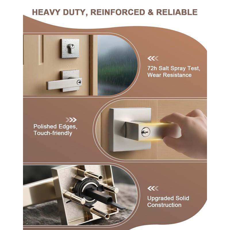 KNOBWELL 3 Pack Keyed Alike Nickel Front Door Handle and