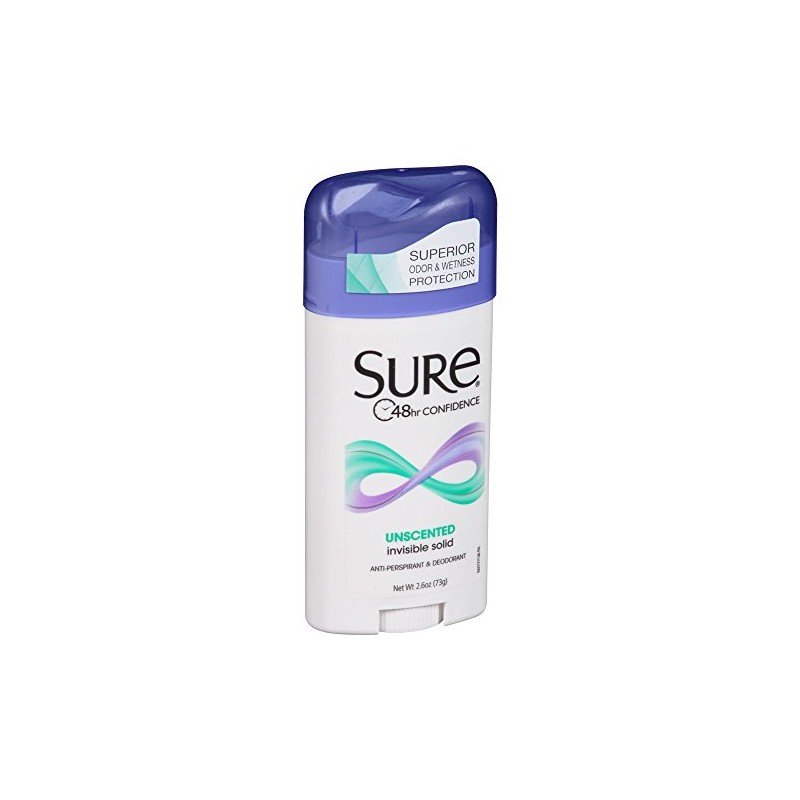 SURE, Antiperspirant Deodorant, Solid, Unscented, 2.6 Ounce (Pack of 6)