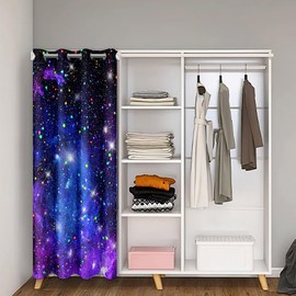 Castle Fairy Starry Galaxy Door Curtain 1 Panel 34" W X 80" L Outerspace Blue Purple Clouds Dreamy Doorway Curtain for Closet Door Colorful Glitter Stars Modern Door Drape for Bedroom Privacy