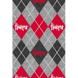 SYKEL ENTERPRISES University of Nebraska Fleece Fabric Sold by The Yard-Nebraska Cornhuskers Heather Argyle Fleece Blanket Fabric-SYKEL NE1148
