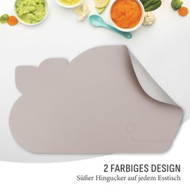 smøla Place Mat for Children - Whale, Washable Place Mat Made of BPA-Free PU Leather, Placemat, Table Mat for Toddlers & Babies, 2 Colours (Mist Purple/Silver)