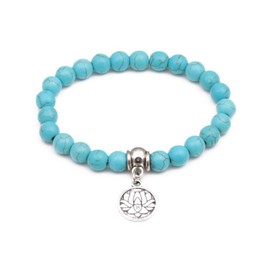 SBI Jewelry Lotus Flower Stackable Turquoise Bracelet for Women Friendship Stretch Wrap Beaded Silver Anniversary Birthday