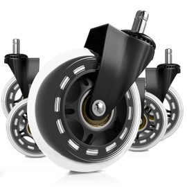 Buena Goods Office Chair Wheels Replacement - 3'' Clear Rubber Caster Wheels for Replacement Office Chair Wheels - Smooth Rolling on Carpet and Hardwood Floors - Universal Fit Most Chairs - Set of 5