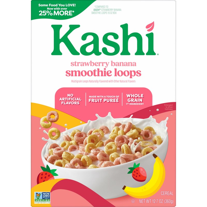 Kashi Breakfast Cereal, Whole Grain, Vegan, Strawberry Banana Smoothie Loops,