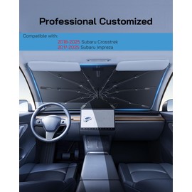 Pigenius Windshield Sun Shade Umbrella for Subaru Crosstrek 2018-2025, Subaru Impreza 2017-2025. Foldable Umbrella Sunshade with Silver Heat Shield to Keep Cool UDS