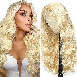 AiPliantfis Body Wave Human Hair Wig, 13 x 6 Real Hair Wig, Women's #613 Blonde, Glueless Human Hair with Natural Hairline Free Part, Bleached Knot, Brazilian Remy Hair, 24 Inches (61 cm)