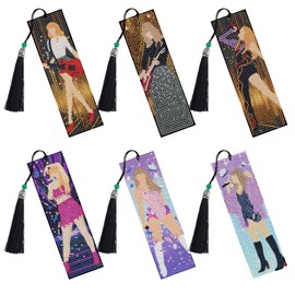 INCOK Singer Diamond Art Bookmarks - 6 Pcs DIY Pop Star Diamond Painting Bookmarks Kits Aesthetic Art Craft Festival Holiday Birthday Gift for Book Lovers Adult Beginners Fans Music Lover