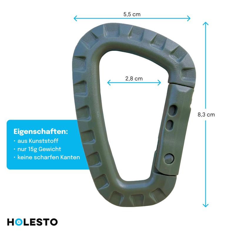 Holesto® Plastic Carabiner - Plastic Carabiner Hook - Tactical Black