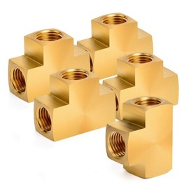 5 Pack, 1/8" Union Tee, 1/8 NPT Union Female Brass Tee, 1/8" FNPT X 1/8" FNPT X 1/8" FNPT Brass T, Machine Barstock - 5 Pcs.