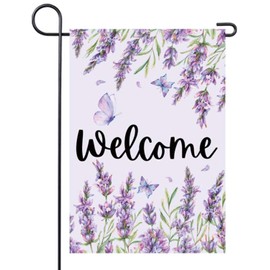 Spring Summer Garden Flag 12x18 Inch Double Sided Welcome Butterfly Lavender Flowers for Outside Yard Decoration Small