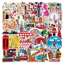 50 pieces London decorative London stickers, waterproof and non-marking, reusable London bus stickers for skateboards, suitcases, water bottles, computers, bicycles, guitar, helmet decoration (2)