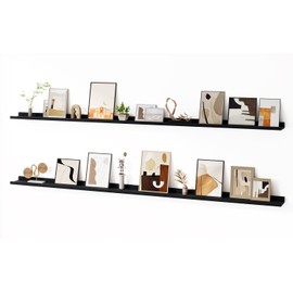 Floating Picture Ledge Shelves for Wall Set of 2, 84 Inches Picture Ledge Shelf with Long Large Nursery Book Shelf for Toys Storage Kids Bookshelf Wall Mounted Living Room Bedroom Decor Frames, Black