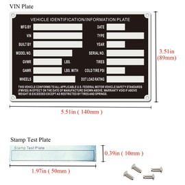 Vin Plates for Trailers Replacement Vin Plate Vin Number Plate for Trailer Trailer Plate Vin Tags Serial Number Plate VEHICLE IDENTIFICATION/INFORMATION PLATE Data TAG Blank Model VIN